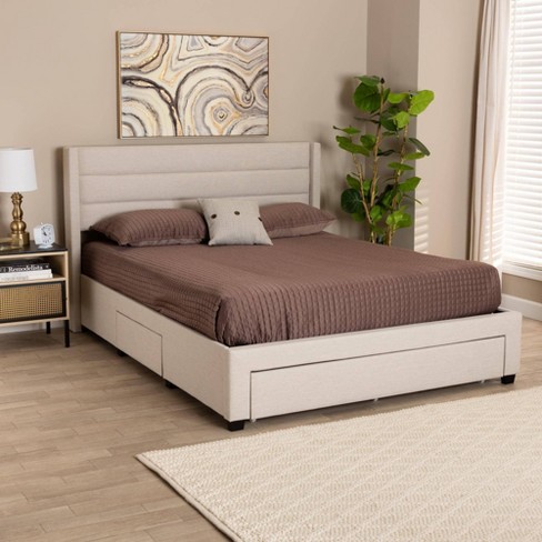 Queen Braylon Fabric And Wood 3 Drawer Platform Storage Bed Beige