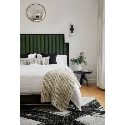 Ivory and Black Abstract Polyester Runner Rug