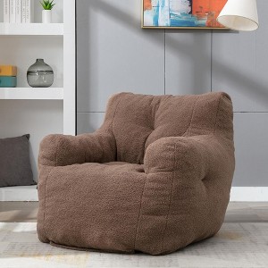 QingMoon Bean Bag Chairs, Teddy Fabric Lazy Sofa, Single Leisure Couch with Ergonomic Backrest and Arms for Living Room,Bedroom - 1 of 4