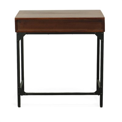 Chestnut Mango Wood Writing Desk with Black Iron Frame and Drawers