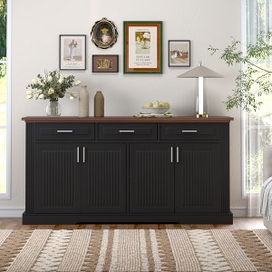 Okak Farmhouse Sideboard Buffet Cabinet with Storage, Fluted Wood Kitchen Console Table with 4 Doors & 3 Drawers for Dining Room Entryway - 1 of 4