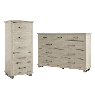 Set of 2 24" 5 Drawer Chest and 64" 9 Drawer Dresser Beige - Accent Furniture