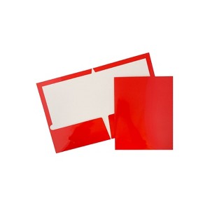 JAM Paper Laminated Glossy 2 Pocket Presentation Folders Red 100/Box 385GREB - 1 of 4