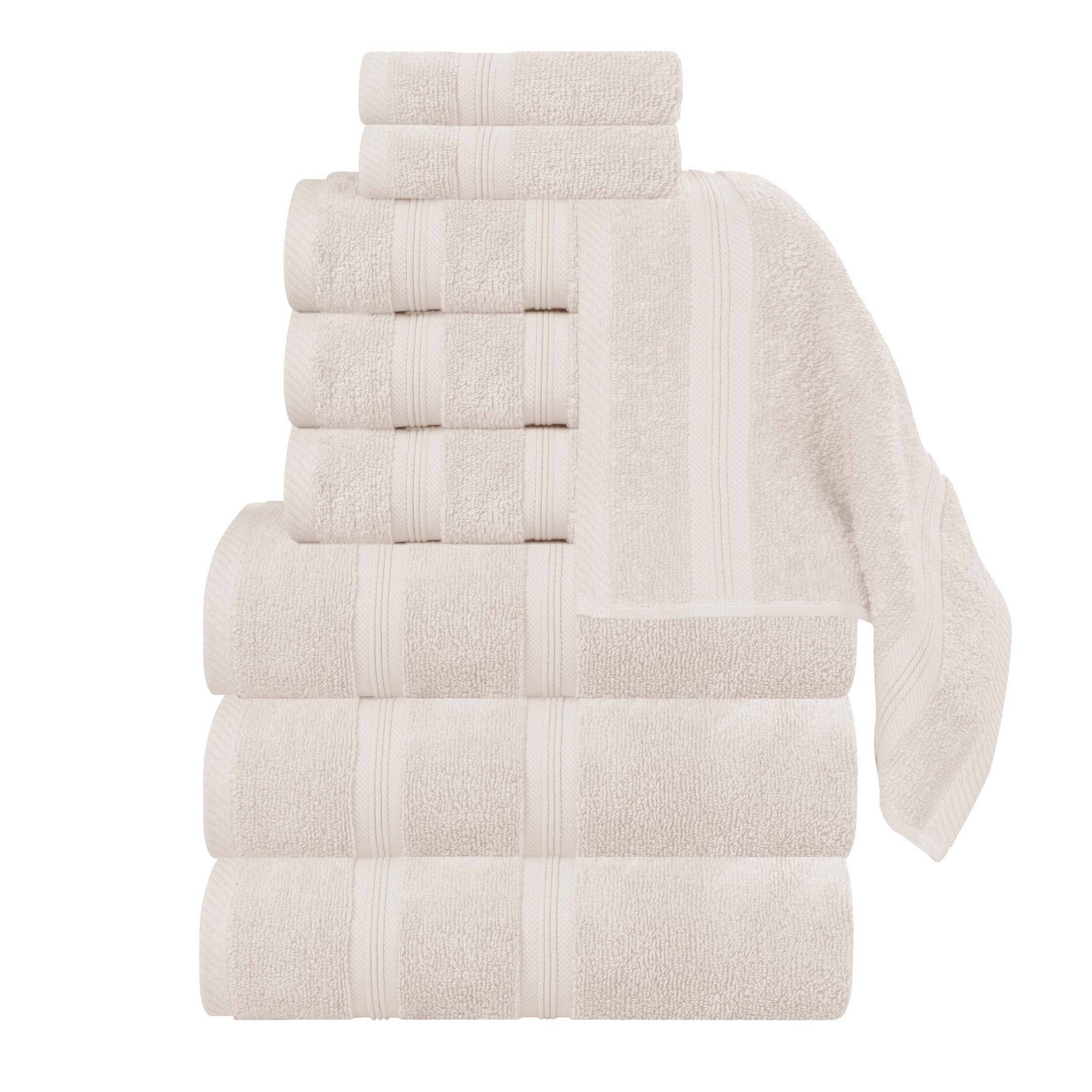 Smart Dry Cotton Medium Weight Solid 9 Piece Towel Set, Ivory - Blue Nile Mills