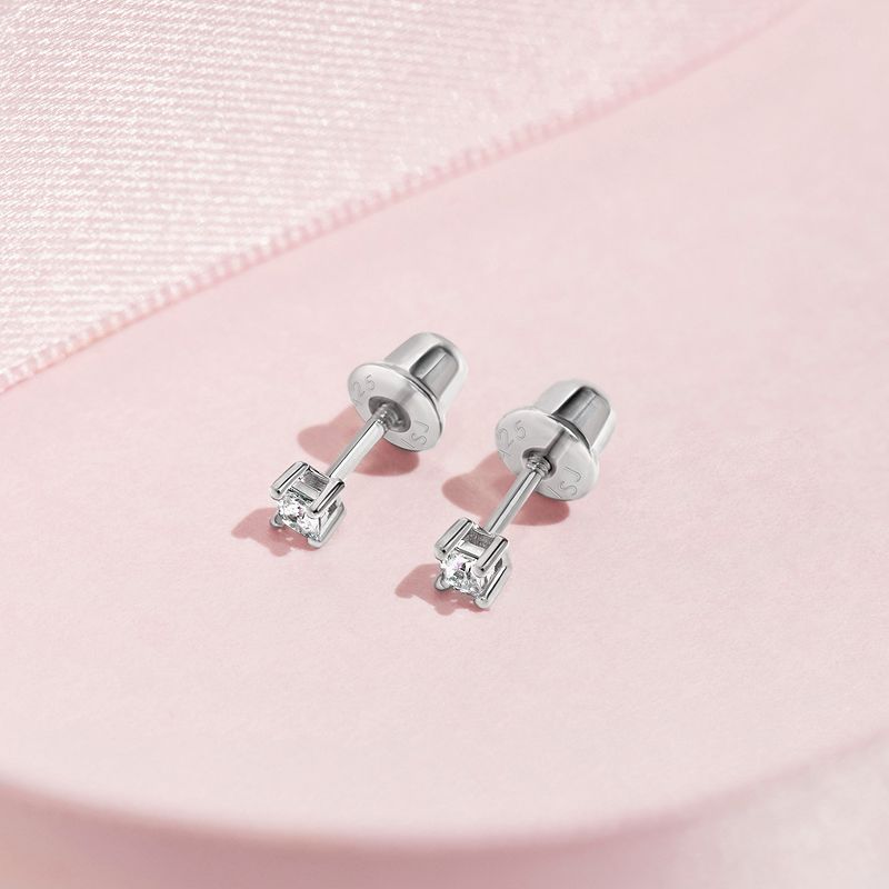 Girl's My First Princess Solitaire Screw Back Sterling Silver Earrings - In Season Jewelry, 4 of 9