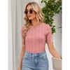 Womens Slim Fit Knit Short Sleeve Tops with Round Neck Sweater Style - 3 of 4