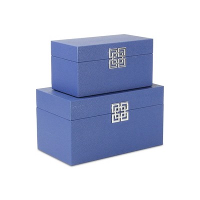 Cheung's Galena Set of 2 Double Happiness Shagreen Boxes Navy Blue