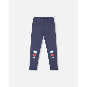 Deux par Deux Girl Organic Cotton Leggings Navy Blue with Hearts - 1 of 4