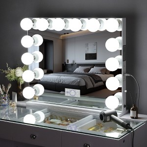 VANITII Hollywood Vanity Makeup Mirror 32''×26'' Bluetooth With 14 LED Bulbs Wall Amount USB Charging Touch Sensor Light Adjustable White - 1 of 4