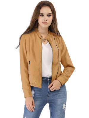 INSPIRE CHIC Women's Stand Collar Zip Up Biker Lightweight Moto Jacket