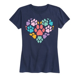 Women's - Instant Message - Rainbow Pawprint Heart Short Sleeve Graphic T-Shirt - 1 of 4