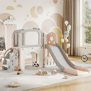 8-in-1 Toddler Slide & Indoor/Outdoor Playground with Climber, Tunnel, Hoop, Telescope & Storage Playset - 1 of 4
