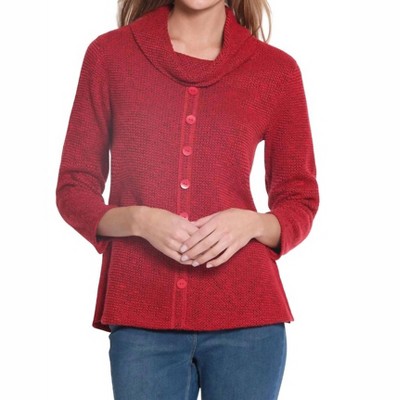 Women's 3/4 Sleeve Cowl Collar Solid Novelty Knit Top with Faux Button - Multiples