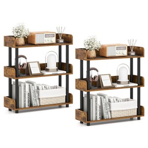 Costway 1/2 PCS 3-Tier Bookshelf with Anti-Tipping Kit, Industrial Storage Unit for Living Room Rustic Brown & Black - 1 of 4