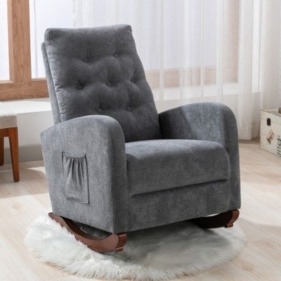 Modern Rocking Chair Accent Chair, Lazy Recliner Comfortable Fabric Leisure Sofa With Side Pockets For Bedroom Coffee Shop Office
