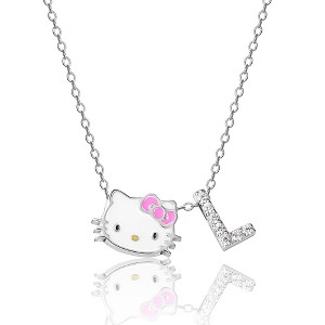 Hello Kitty Women's Enamel Hello Kitty and Sliding Pave Initial Necklace - 1 of 4