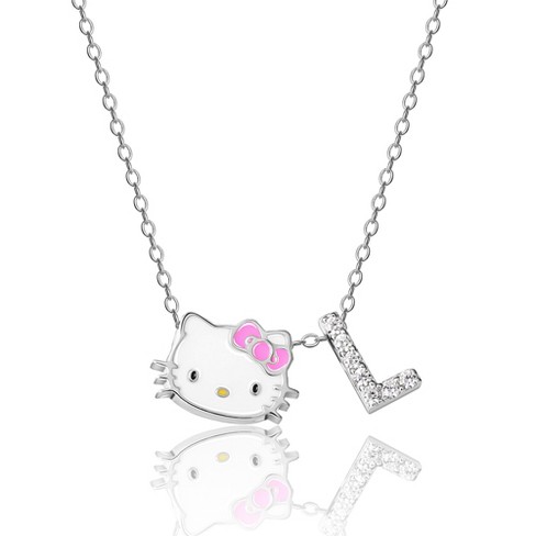 Hello Kitty Womens Enamel Hello Kitty And Sliding Pave Initial 