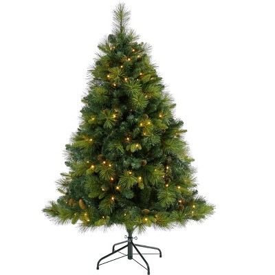 Nearly Natural 5-ft North Carolina Mixed Pine Artificial Christmas Tree with 200 Warm White LED Lights, 711 Bendable Branches and Pinecones