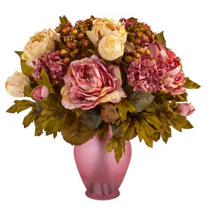 Nearly Natural 16-in Peony Artificial Arrangement in Rose Colored Vase - 1 of 4