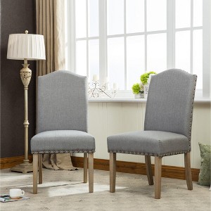 Roundhill Furniture Mod Urban Style Solid Wood Nailhead Fabric Padded Parson Chair, Grey, Set of 2 - 1 of 4