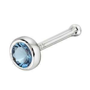 Jewelry Avalanche 22G 14K Gold Bezel-set Aquamarine Ball-end Nose Stud - 1 of 3