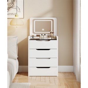Okak Vanity Table and Chair Set with Mirror, 3 in 1 Vanity Desk with Plip Top Mirror, Small Make Up Vanity Set with Visible Glass Desktop - 1 of 4