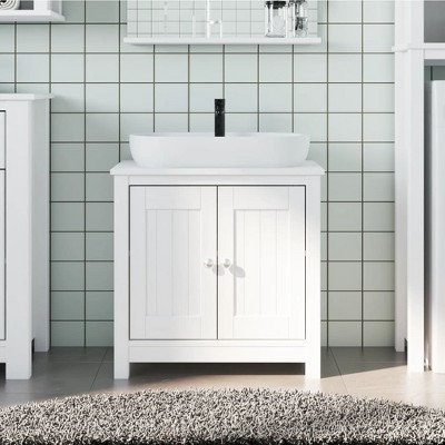 CLIHOME Wooden Bathroom Sink Storage Cabinet with 2 Doors, Traditional Sink Cabinet Bathroom Space Saver Organizer