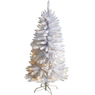 Nearly Natural 4-ft Slim White Artificial Christmas Tree with 100 Warm White LED Lights and 293 Bendable Branches