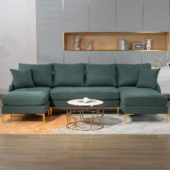 110''W Sectional Sofa Couch, U-Shape Upholstered Convertible Sofa with Chaise Lounge-ModernLuxe