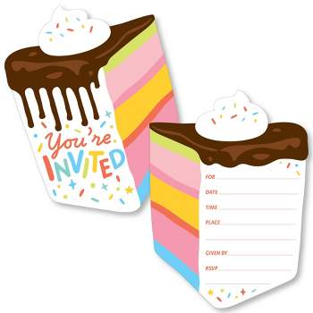 Big Dot of Happiness Cake Time - Shaped Fill-In Invitations - Happy Birthday Party Invitation Cards with Envelopes - Set of 12