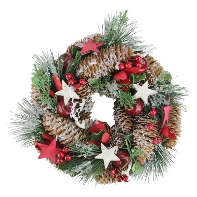 Northlight 10" Unlit Stars, Berries and Pine Cones Pine Christmas Wreath