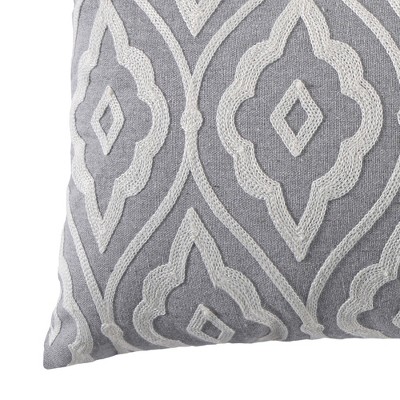 Tamsin Grey and Off-White Embroidered Rectangular Pillow