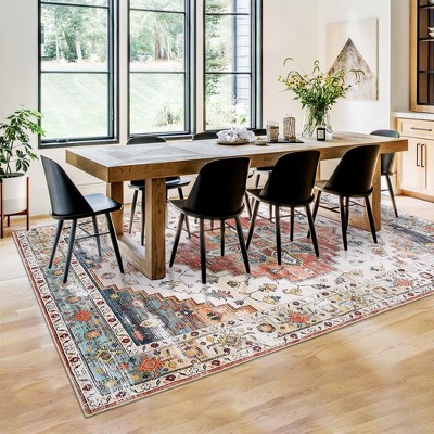 Vintage Boho 4' x 6' Blue and Orange Synthetic Area Rug
