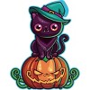 Junior's Design By Humans Ferociously Cute Halloween Vampire Witch Kitty Cat By LittleBunnySunshine T-Shirt - 2 of 2