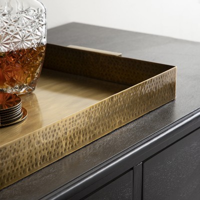 Samana Gold Hammered Metal Rectangular Tray with Minimalist Handles