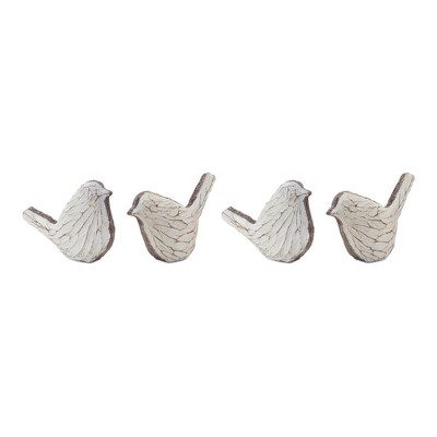 White and Beige Resin Carved Bird Figurines Set