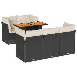 vidaXL Patio Sofa Set with Cushions Center and Corner Seats 6 Piece Poly Rattan - Black and Cream - 1 of 4