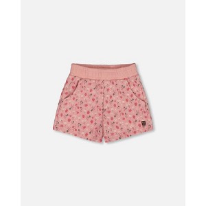 Deux par Deux Girl Printed French Terry Short Old Pink and Flowers - 1 of 4