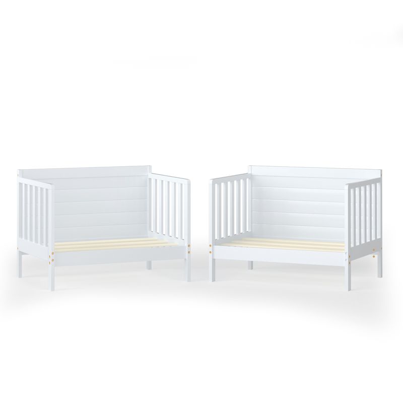 Tangkula 2-in-1 Convertible Kids Furniture Bed Toddler Crib with 2 Side Safety Guardrails White/Brown, 4 of 7