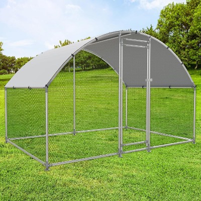 Large Metal Chicken Coop with Run, Walk-in Poultry Chicken Hen House with Waterproof Cover for Outdoor Backyard Farm