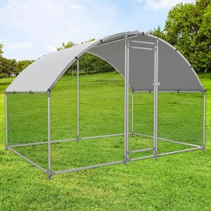Large Metal Chicken Coop with Run, Walk-in Poultry Chicken Hen House with Waterproof Cover for Outdoor Backyard Farm - 1 of 4