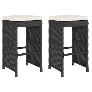 vidaXL Garden Bar Stool Set of 2 Black Poly Rattan, Powder-Coated Steel - 1 of 4