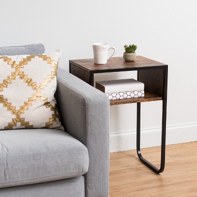 Versatile A-Shape Wood and Metal Cantilever Side Table, Brown