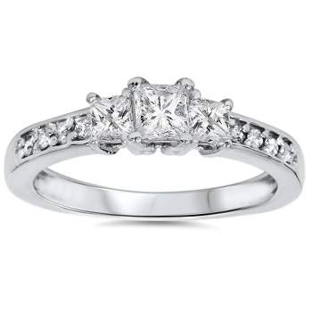 Pompeii3 1/3ct Three Stone Princess Cut Diamond Engagement Ring 14K White Gold
