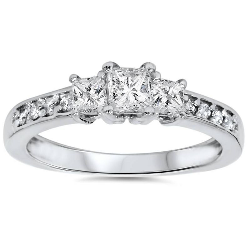 Pompeii3 1/3ct Three Stone Princess Cut Diamond Engagement Ring 14K White Gold, 1 of 4