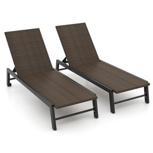 Tangkula 2PCS PE Wicker Patio Chaise Lounge Chair Outdoor 4-Position Recliner with Wheels Outdoor Reclining Chair Mix Brown - 1 of 4