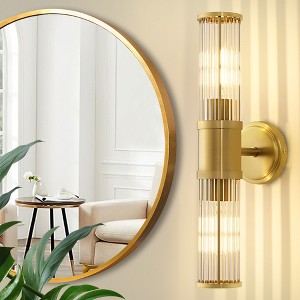 POWLIG 19.92-in 2-Light Gold Modern Dimmable Wall Sconce with Glass Rods Shade - 1 of 4