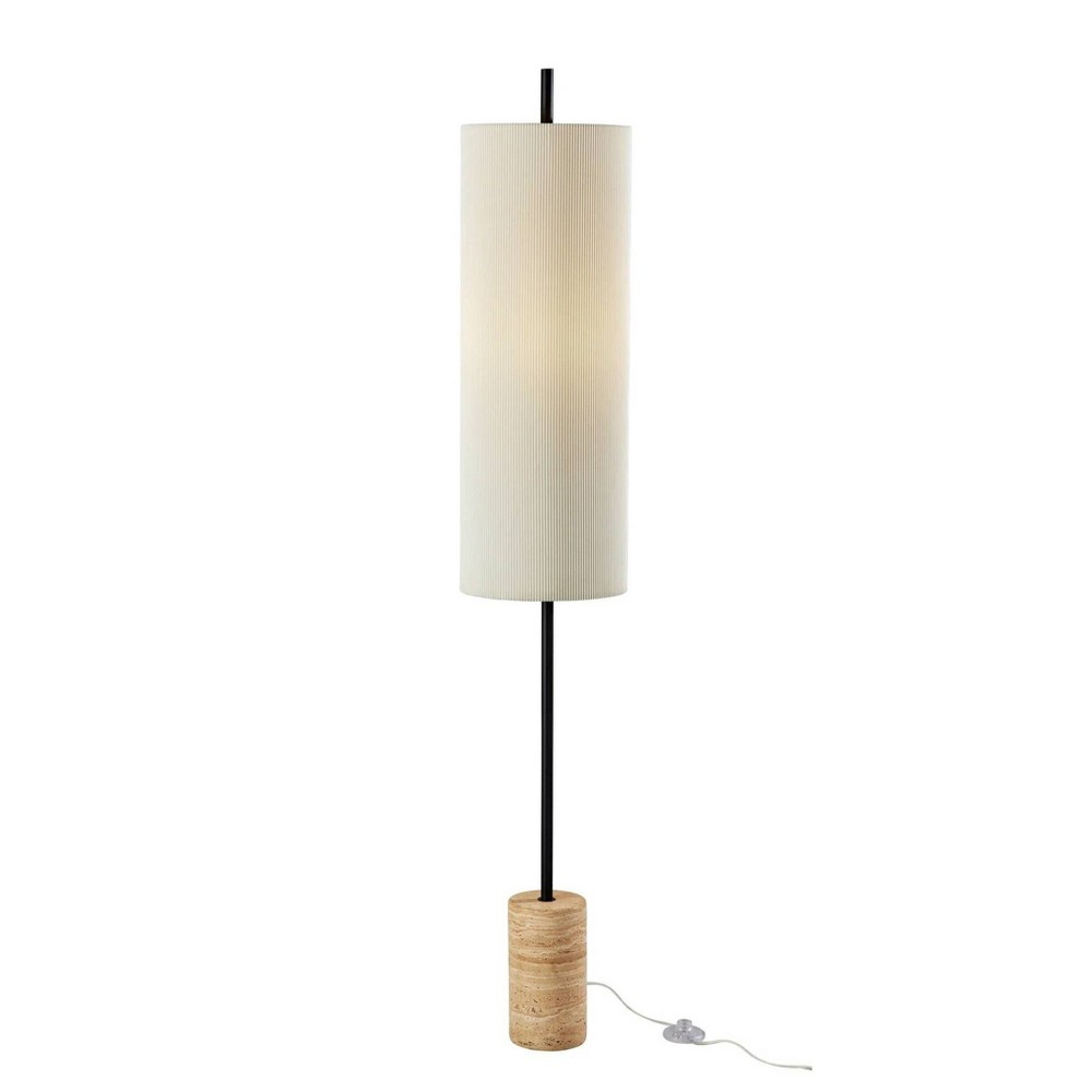 Photos - Floodlight / Street Light Adesso Eleanor Floor Lamp Black: 60.5" Tall, Off-White Pleated Shade, Trav 