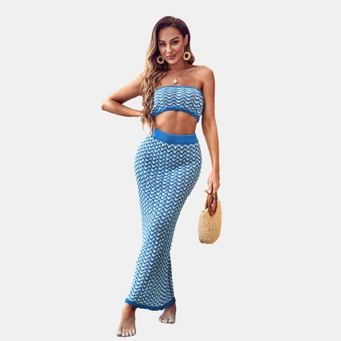 Crochet High Waist Maxi Skirt Blue