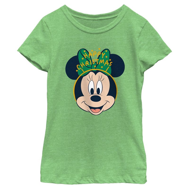 Girl's Minnie Mouse Happy Christmas Headband T-Shirt, 1 of 5